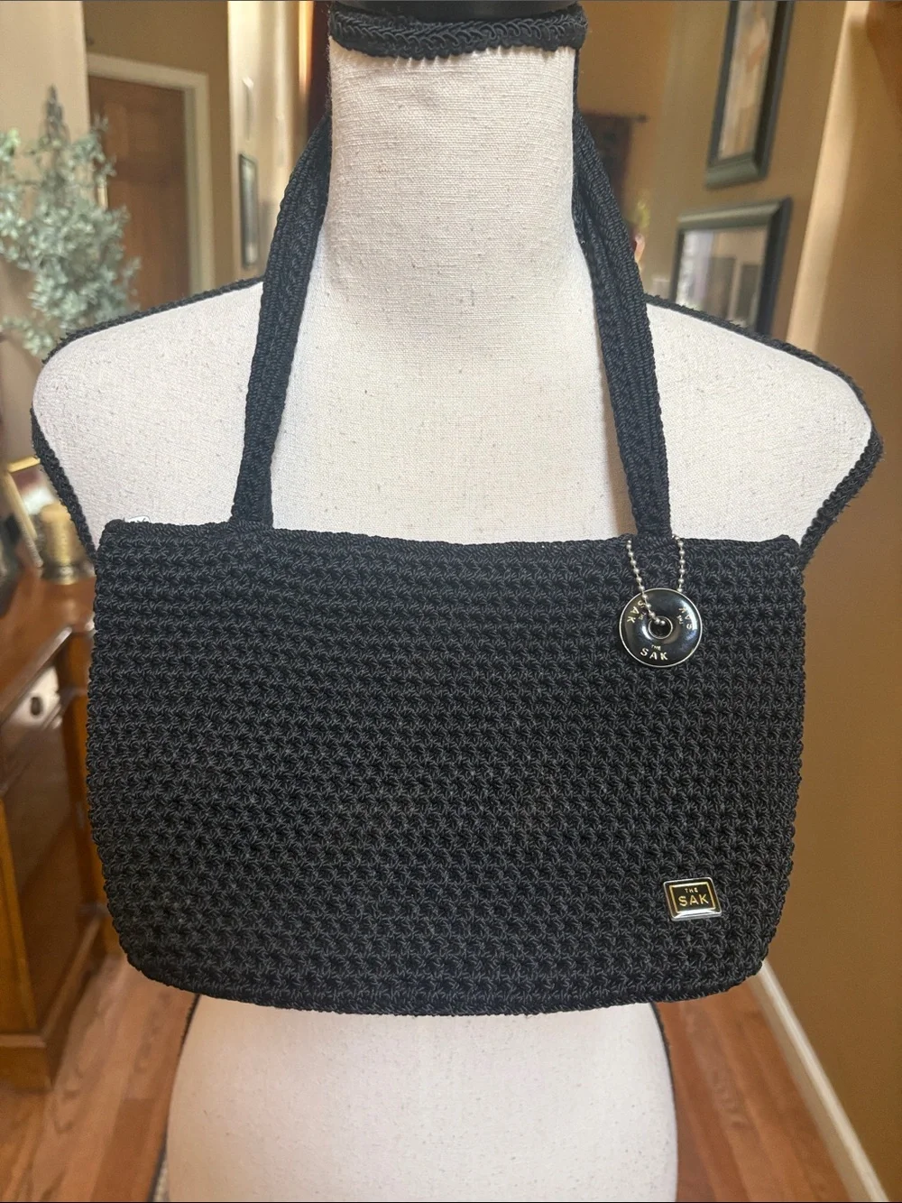 The Sak Black Woven Small Tote Bag with Signature Charm